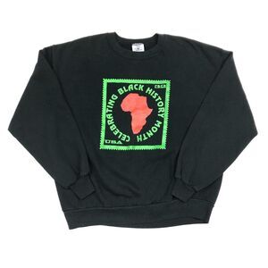 Celebrating Black History Month Stamp Logo Crewneck Sweater Black Size XL B31